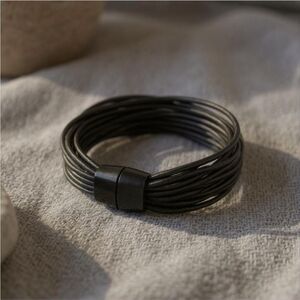 Elly #2221b Black Mamba Layered Harp String Bracelet | Magnetic Clasp